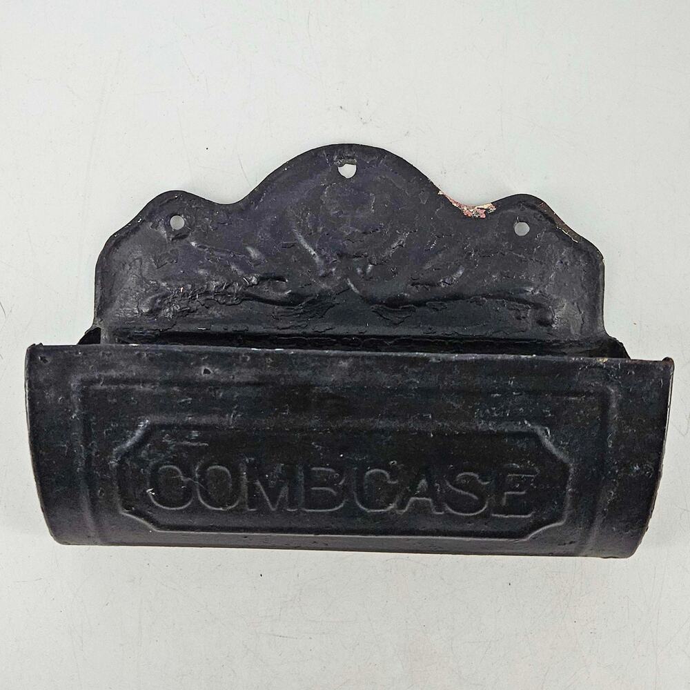 Vintage black Tin Wall Hanging Comb Case